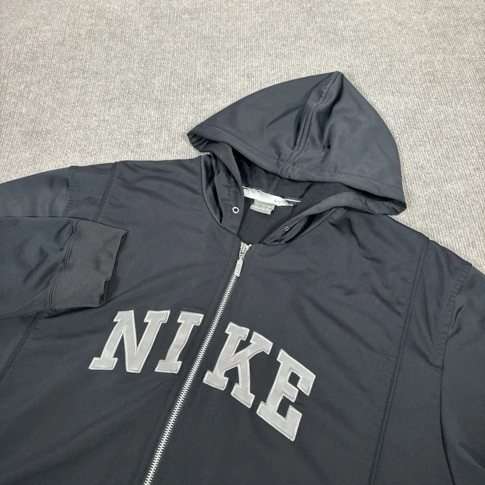 Vintage Nike Hoodie Sweatshirt Mens XXL Full Zip Black Embroidered‎ Gray Tag Y2K